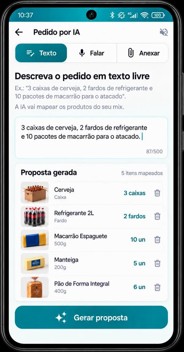 App do vendedor: pedido por IA com a proposta gerada