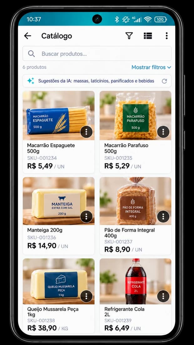 Smartphone atual com o catálogo do Landix AFV
